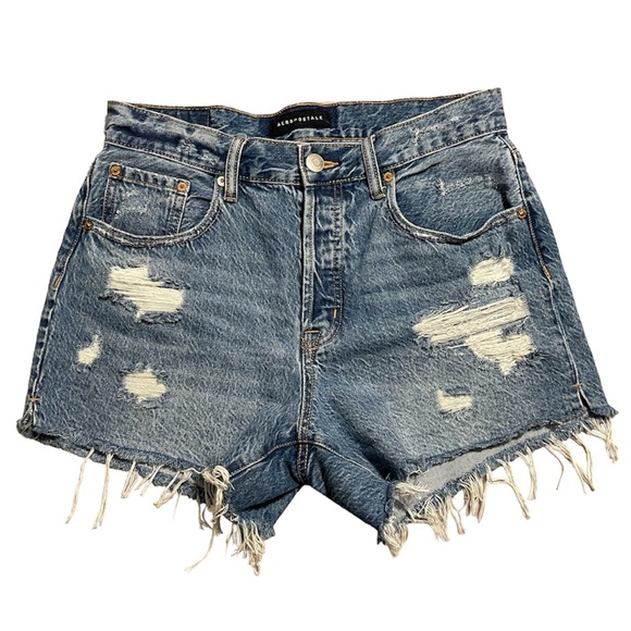 Aeropostale Pants - Aeropostale Womens Blue Denim Shorts 90s High Rise Cut-Off Button Fly Size 8